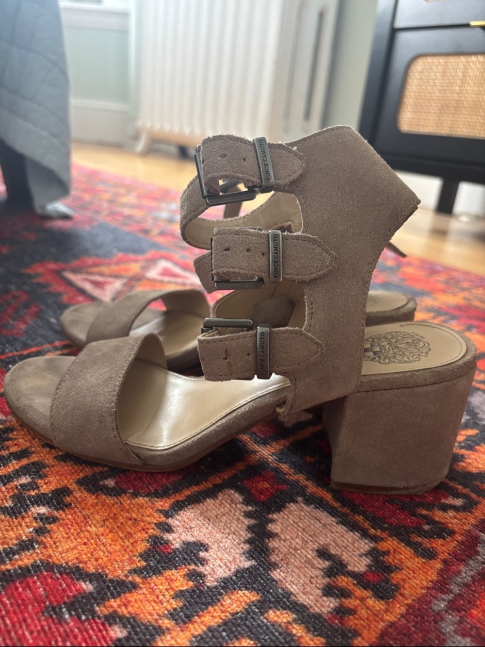 Suede Buckle Block Heel Sandals